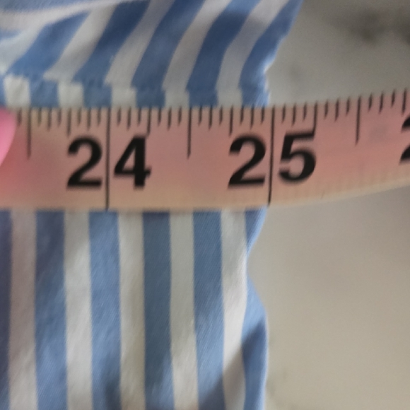 Crown & Ivy Blue White Striped Poplin Shirt Mandarin Collar Coastal Nautical XL - Picture 8 of 9
